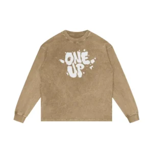 Tan One Up Cloud Acid Washed Long Sleeve Tee