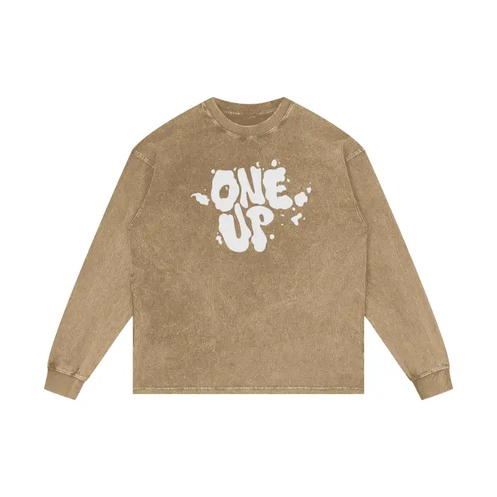 Tan One Up Cloud Acid Washed Long Sleeve Tee